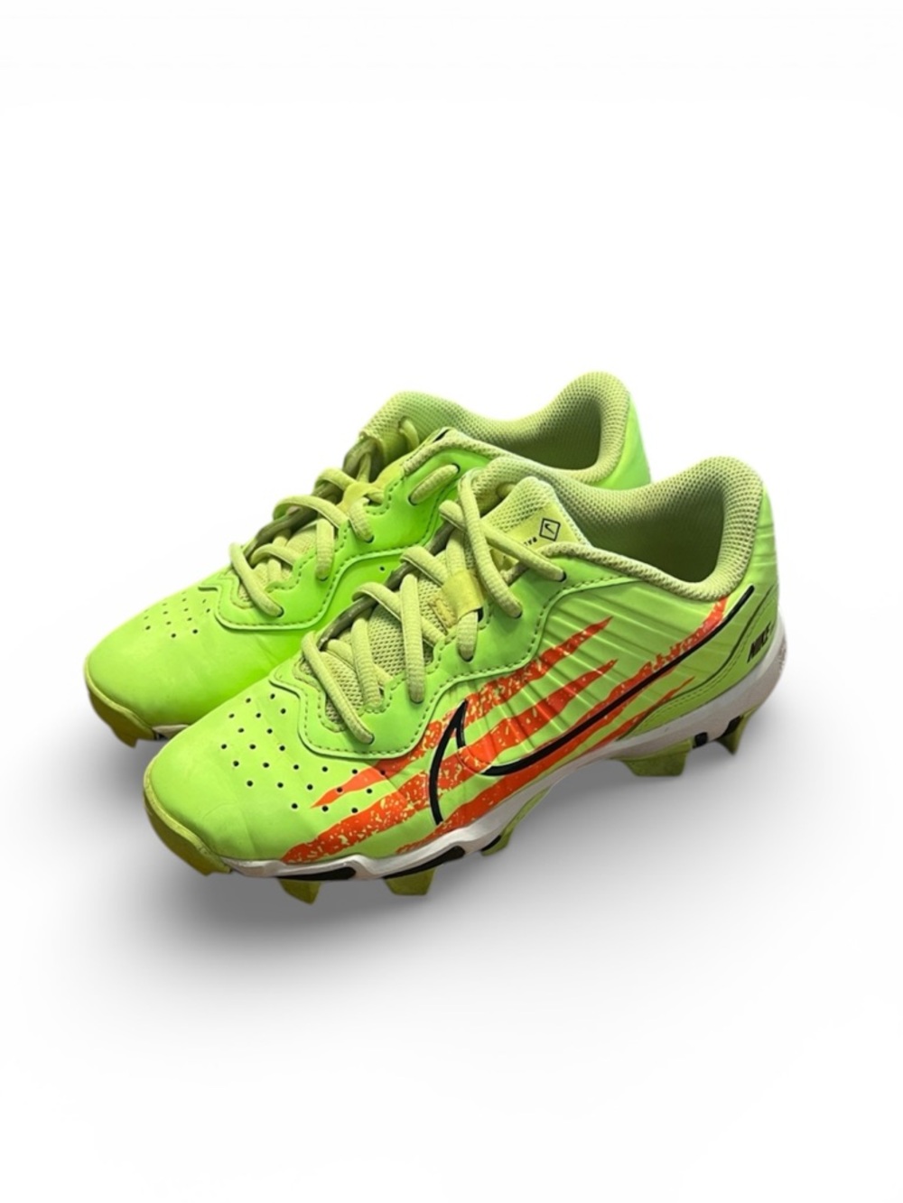 Nike Kids Neon Green and Orange Soccer Cleats with Black Swoosh